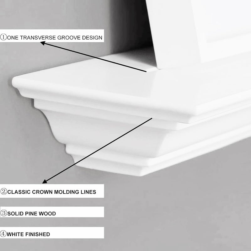 WELLAND 36 Inch Solid Pine Wood Floating Shelves Wall Mounted,Corona Crown Molding Floating Wall Display Shelf,White Finished. - Image 3